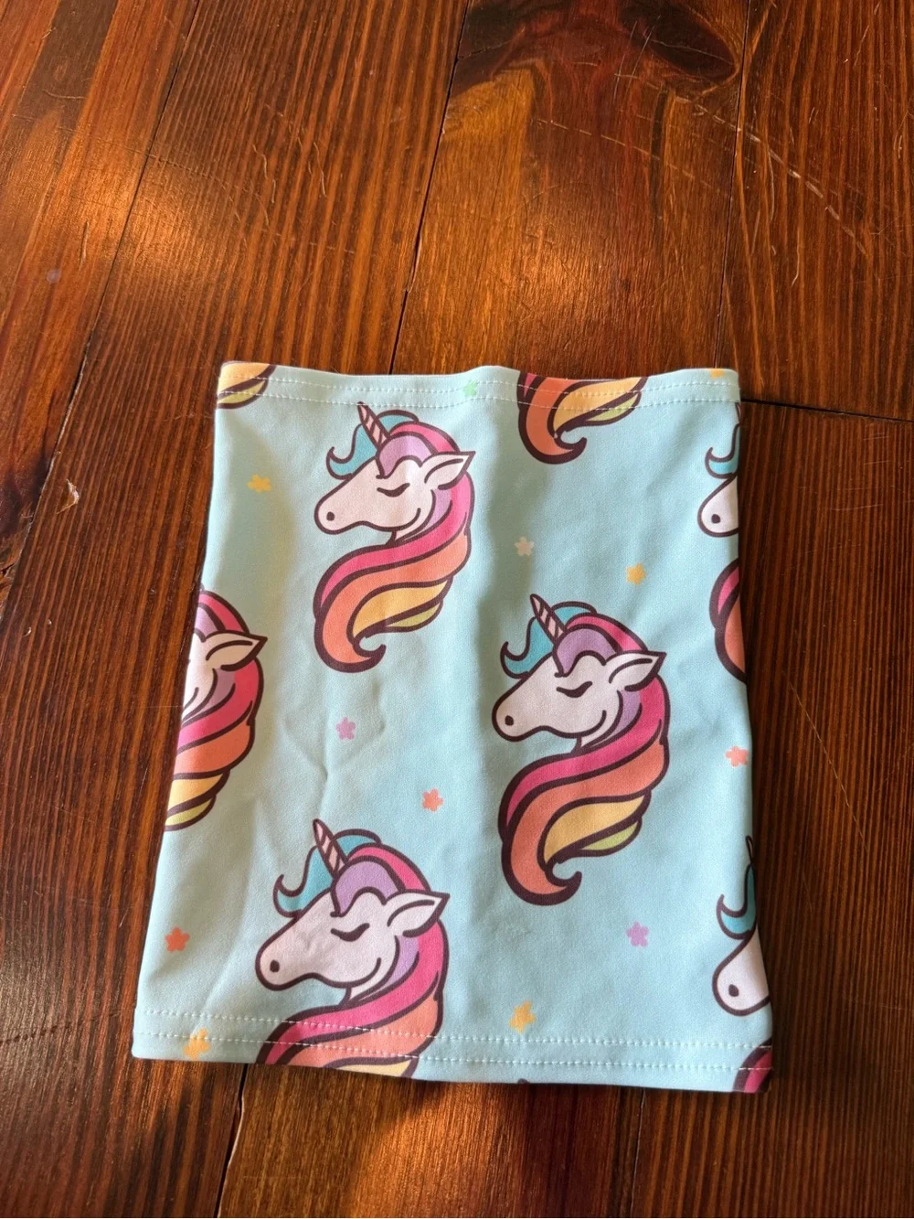 Kids Unicorn Gaiter/Buff/Headband Pastel Blue with Pink & Yellow Unicorns